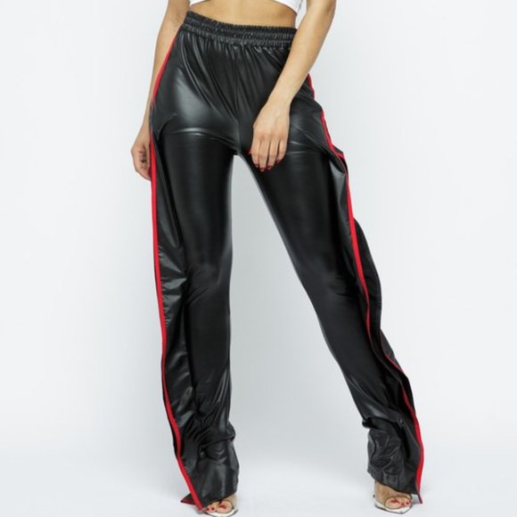 LAST ONE!! High Waisted Side Ruffle Faux Leather Joggers - Picture 1 of 9